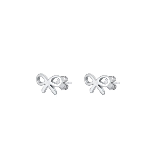 Silver Stud Earrings - Ribbon