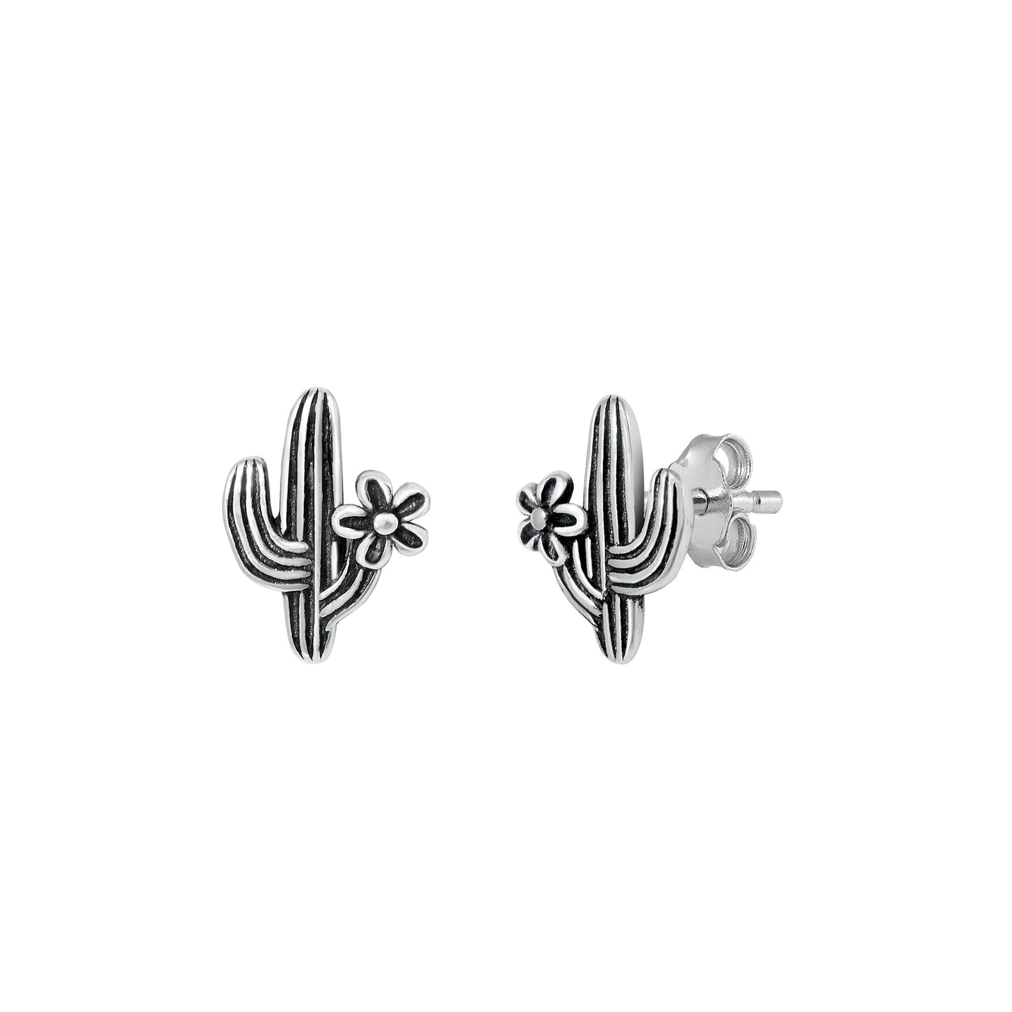 Silver Stud Earrings - Cactus