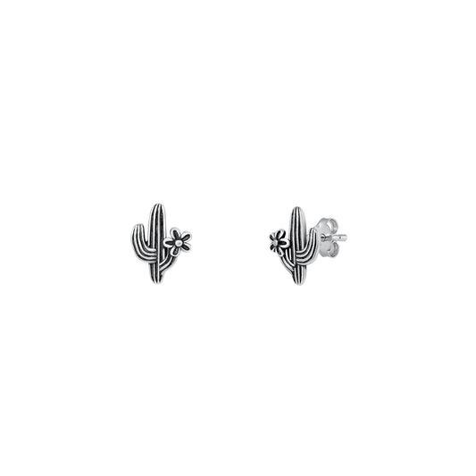 Silver Stud Earrings - Cactus