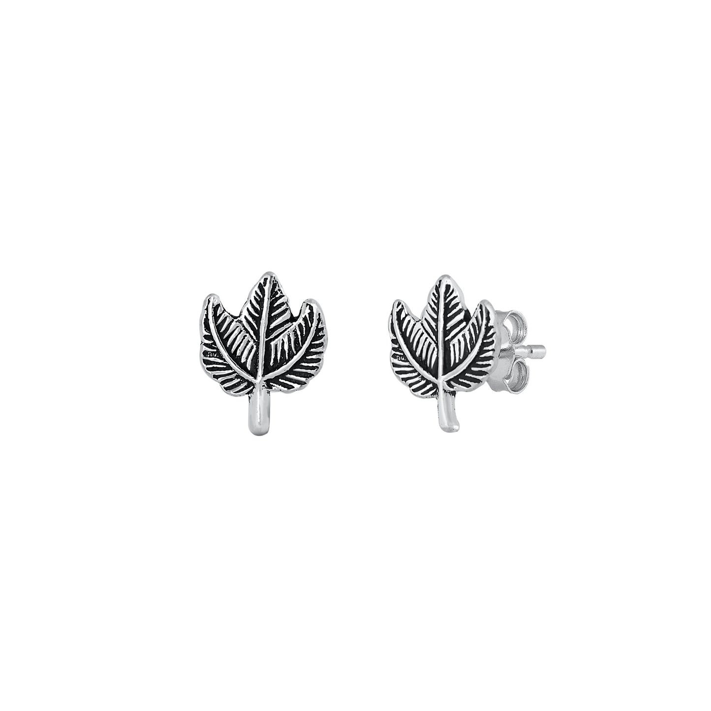 Silver Stud Earrings - Leaves