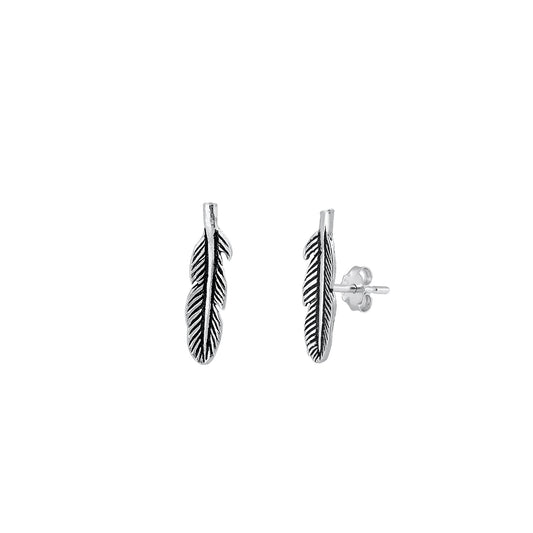 Silver Stud Earrings - Feather