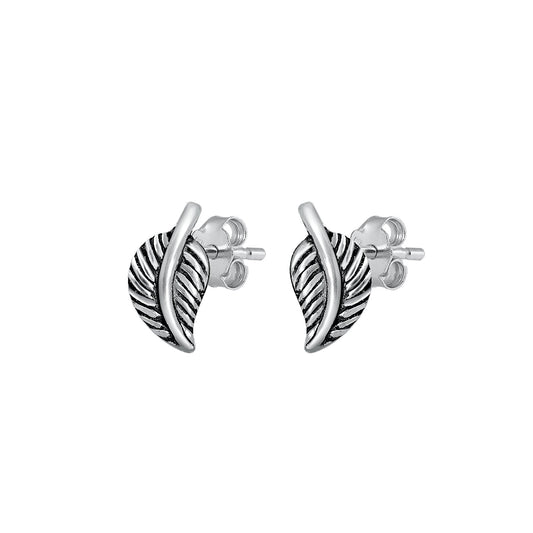 Silver Stud Earrings - Leaves