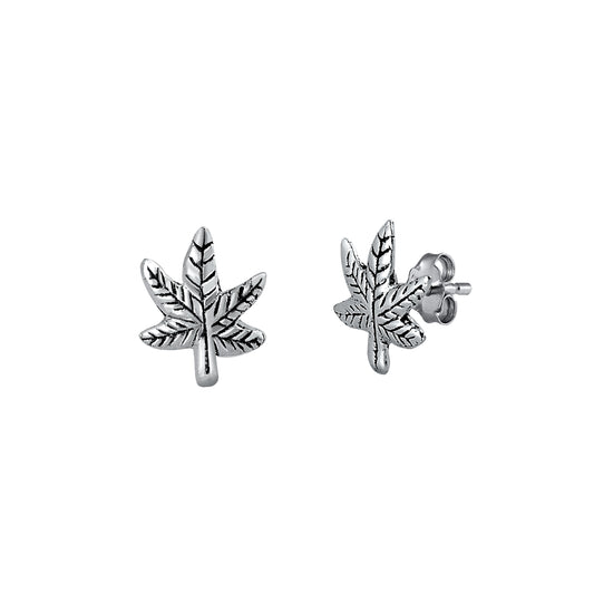 Silver Stud Earrings - Leaves