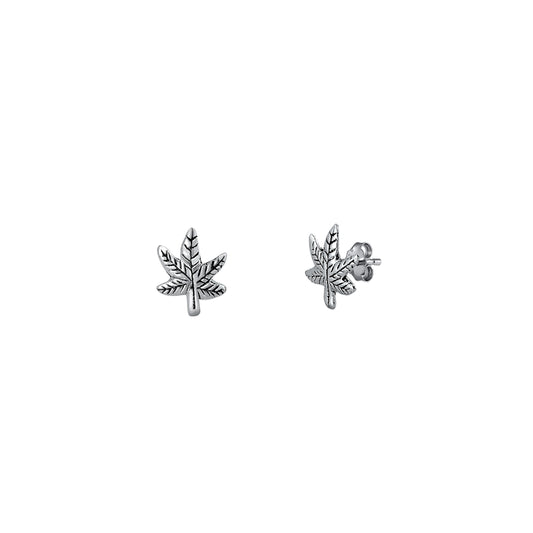 Silver Stud Earrings - Leaves