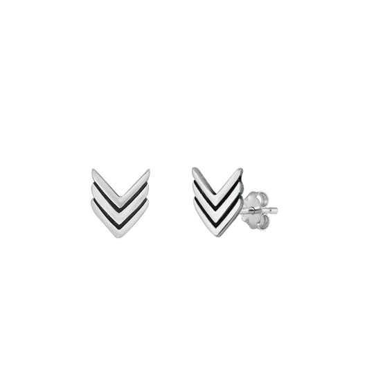 Silver Stud Earrings - Chevron