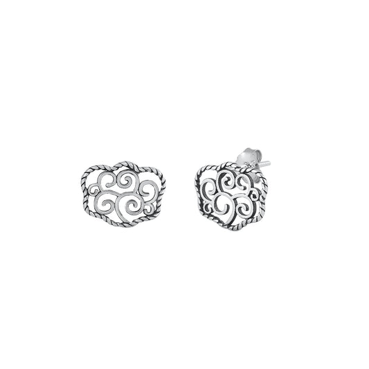 Silver Stud Earrings - Cloud Swirls