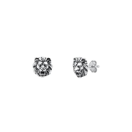 Silver Stud Earrings - Lion Head