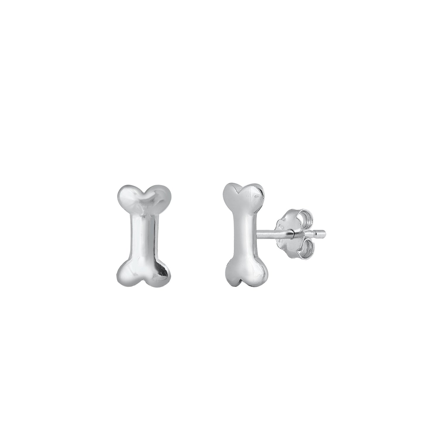 Silver Stud Earrings - Dog Bone