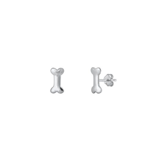 Silver Stud Earrings - Dog Bone