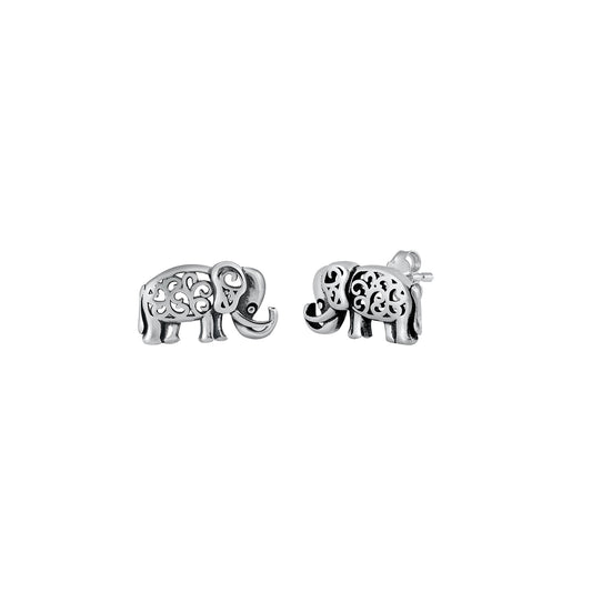 Silver Stud Earrings - Elephant