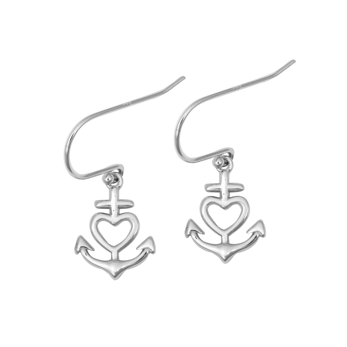 Silver Stud Earrings - Heart Anchor