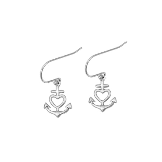 Silver Stud Earrings - Heart Anchor