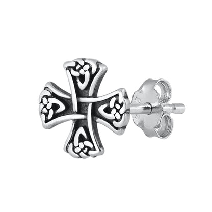 Silver Stud Earrings - Celtic Cross