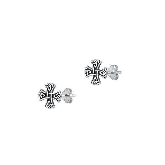 Silver Stud Earrings - Celtic Cross