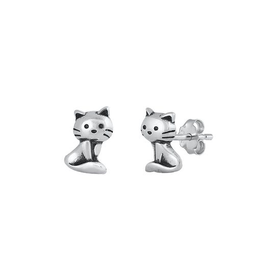 Silver Stud Earrings - Cat