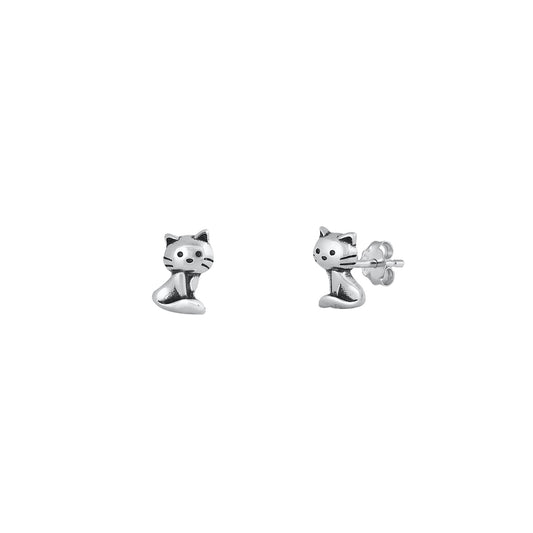 Silver Stud Earrings - Cat