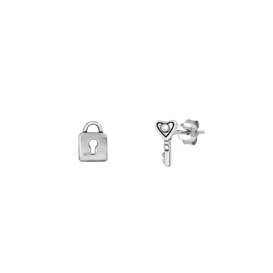 Silver Stud Earrings - Lock & Key