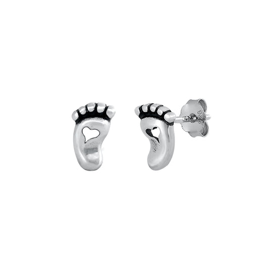 Silver Stud Earrings - Foot Print