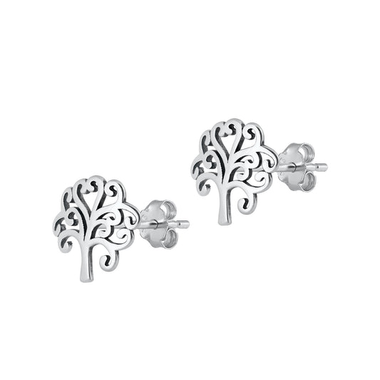 Silver Stud Earrings - Tree