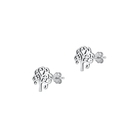 Silver Stud Earrings - Tree
