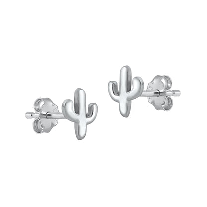 Silver Stud Earrings - Cactus