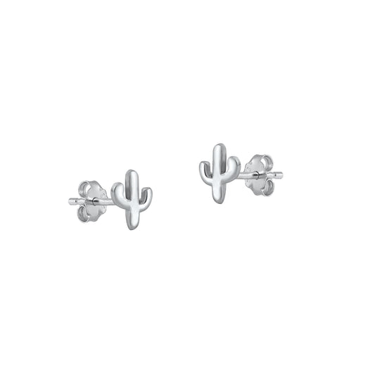 Silver Stud Earrings - Cactus