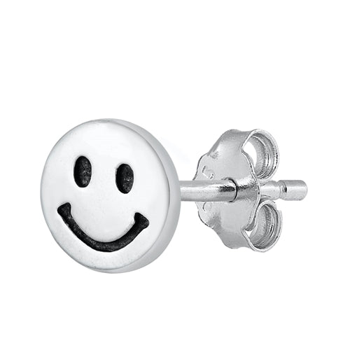 Silver Stud Earrings - Smiley Face