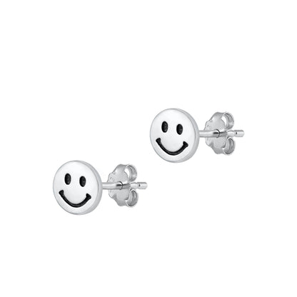 Silver Stud Earrings - Smiley Face