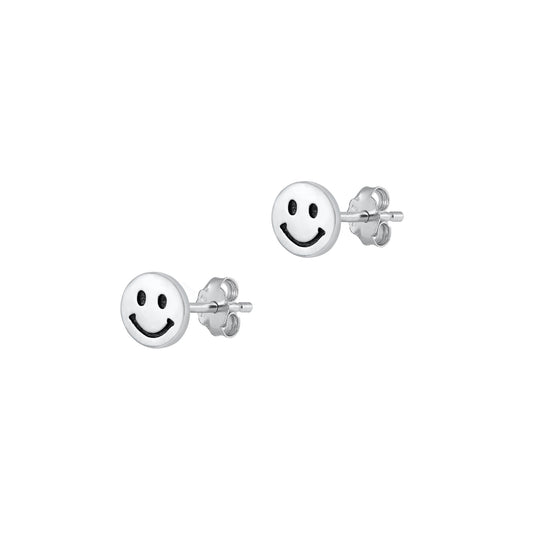 Silver Stud Earrings - Smiley Face