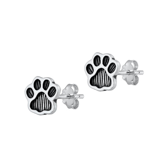 Silver Stud Earrings - Paw Print