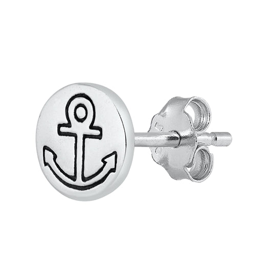 Silver Stud Earrings - Anchor