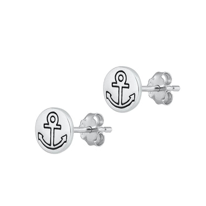 Silver Stud Earrings - Anchor