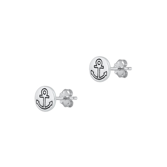 Silver Stud Earrings - Anchor