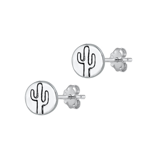 Silver Stud Earrings - Cactus