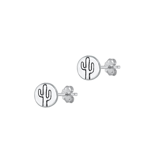 Silver Stud Earrings - Cactus