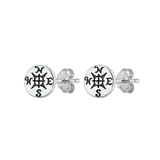 Silver Stud Earrings - Compass