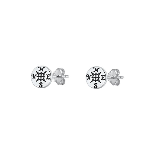 Silver Stud Earrings - Compass