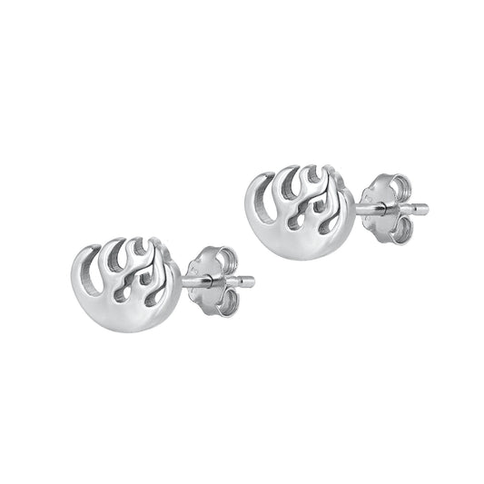 Silver Stud Earrings - Fire