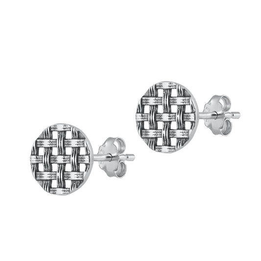 Silver Stud Earrings - Basket Weave