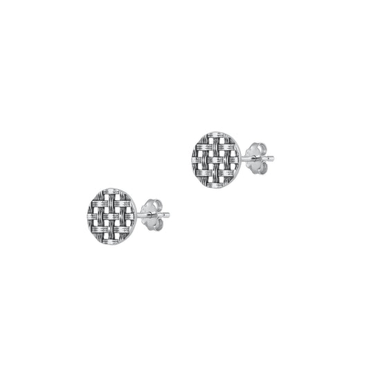 Silver Stud Earrings - Basket Weave