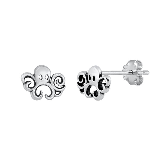 Silver Stud Earrings - Octopus