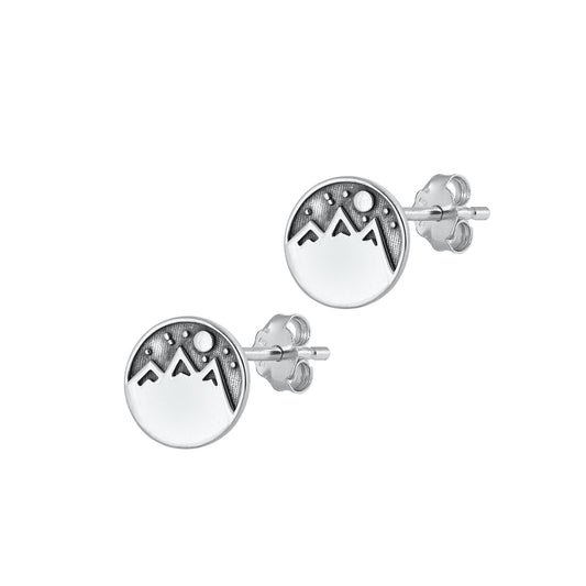 Silver Stud Earrings - Mountains