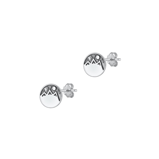 Silver Stud Earrings - Mountains