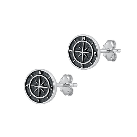 Silver Stud Earrings - Compass