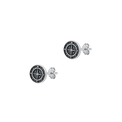Silver Stud Earrings - Compass
