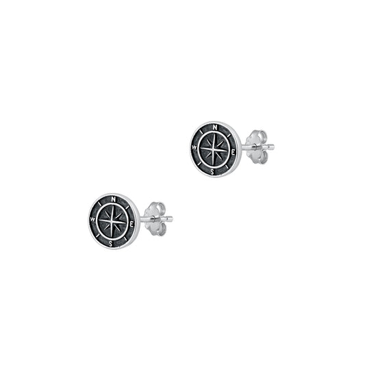 Silver Stud Earrings - Compass