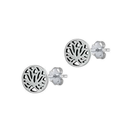 Silver Stud Earrings - Lotus