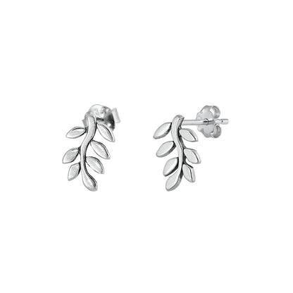 Silver Stud Earrings - Branch Leaves