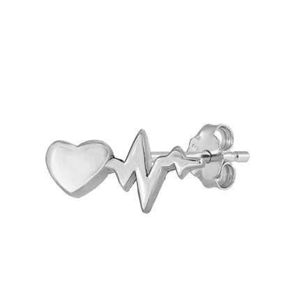 Silver Stud Earrings - Heart EKG