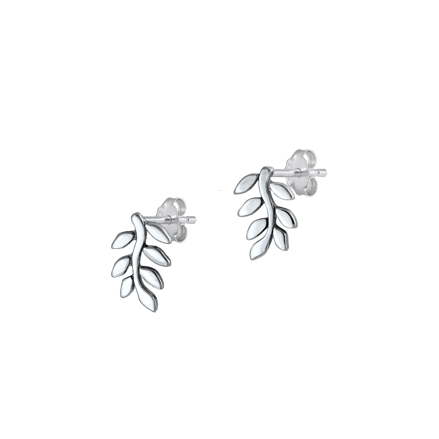 Silver Stud Earrings - Branch Leaves